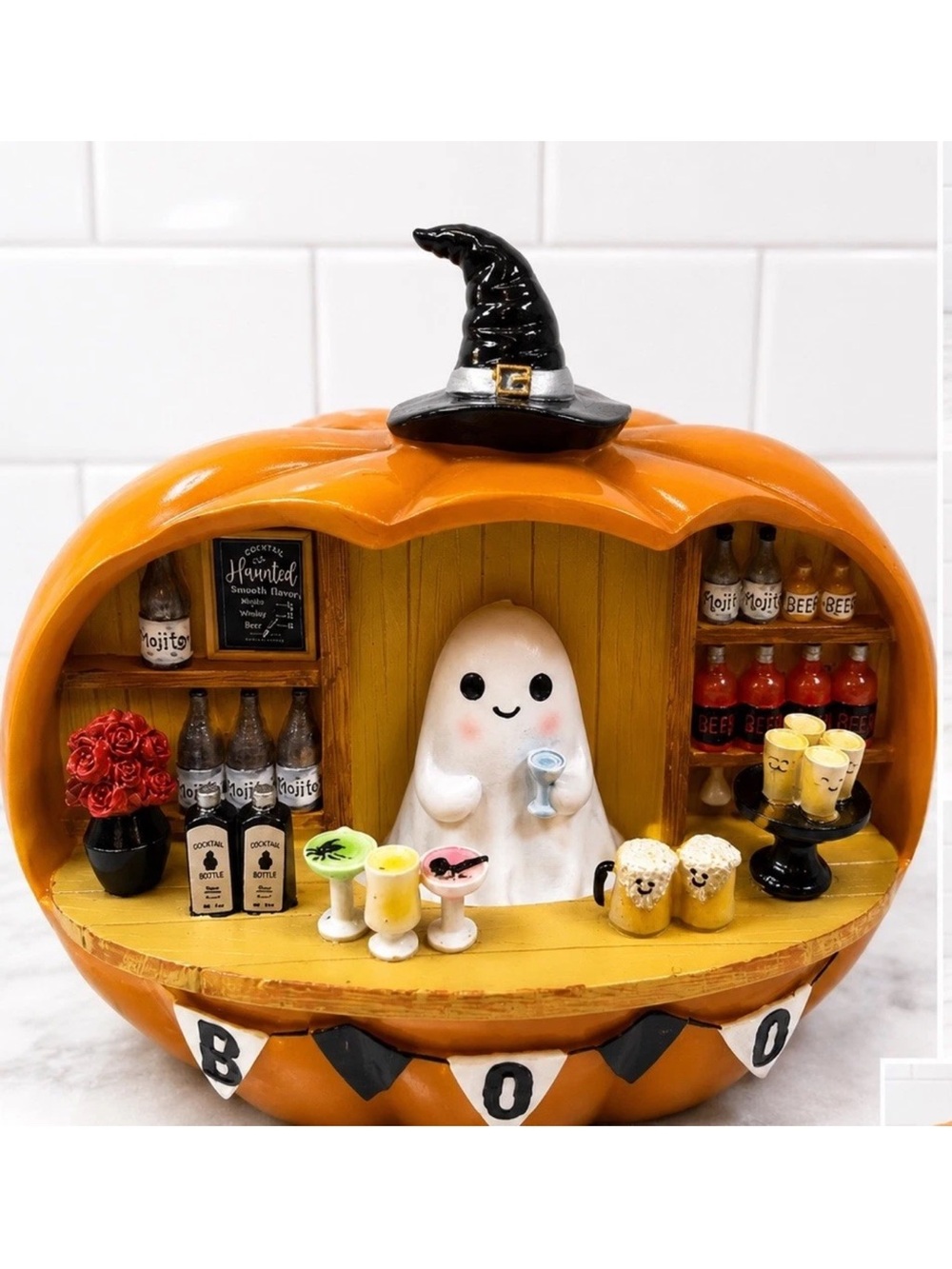 Ghost Boo Bar in Pumpkin Drink Drinks Cocktails Halloween Witch Hat Viral NEW